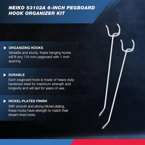 Neiko 4 / 6 / 8 Inch Heavy Duty Pegboard Hooks Kit, 50 Pack - Image 2