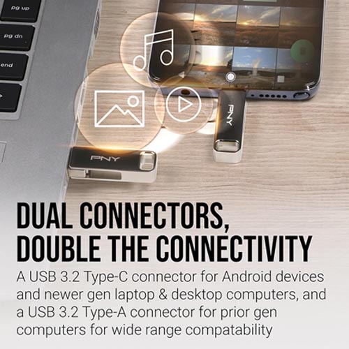 PNY DUO LINK USB 3.2 Type-C Dual Flash Drive for Android Devices and Computers - Image 3