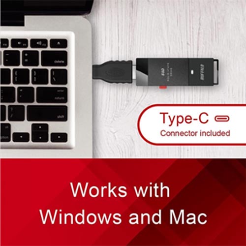 BUFFALO External SSD 500GB - Up to 600MB/s - USB-C - USB-A - USB 3.2 Gen 2 - Image 7