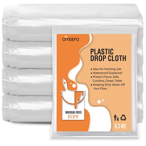 Oiyeefo 9X12ft Clear Plastic Sheeting Drop Cloths for Painting