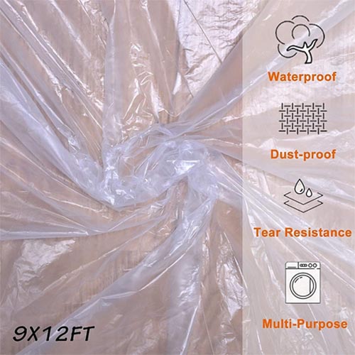 Oiyeefo 9X12ft Clear Plastic Sheeting Drop Cloths for Painting - Image 2