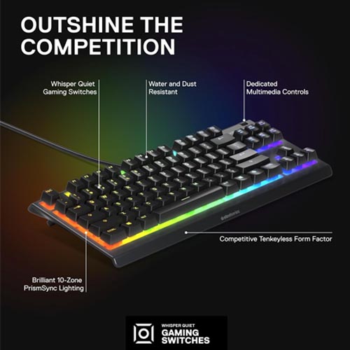 SteelSeries Apex 3 TKL (Tenkeyless) RGB Compact Gaming Keyboard - Image 6