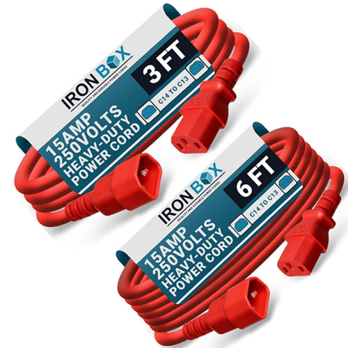 IronBox Red C14 to C13 Electrical Power Cord