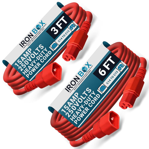 IronBox Red C14 to C15 Electrical Power Cord