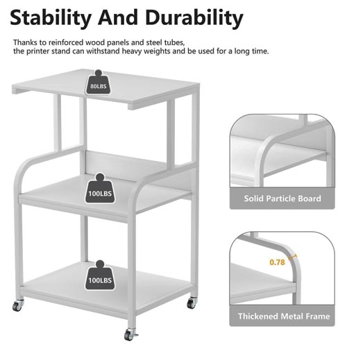 EasyCom Model PS 003 Large 3 Tier Printer Stand Table with Wheels - Image 5