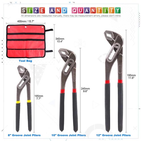 Glarks 3Pcs Groove Joint Pliers Set – 8” | 10” | 12” Adjustable - Image 7