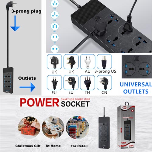 Jumpso Universal 6 AC & 4 USB Ports Surge Protection Power Strip 2 M