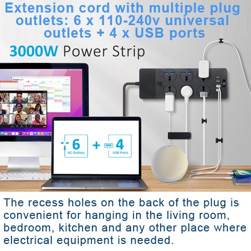Jumpso Universal 6 AC & 4 USB Ports Surge Protection Power Strip 2 M - Image 2