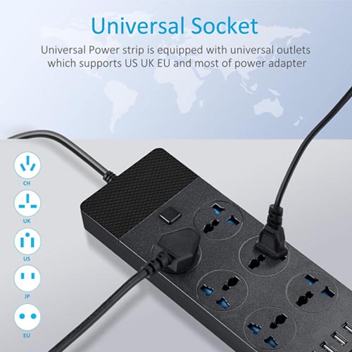 Jumpso Universal 6 AC & 4 USB Ports Surge Protection Power Strip 2 M - Image 10
