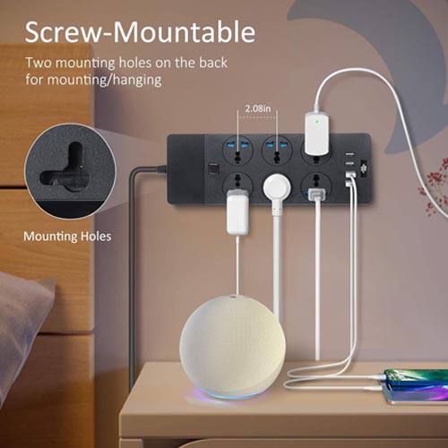 Jumpso Universal 6 AC & 4 USB Ports Surge Protection Power Strip 2 M - Image 9