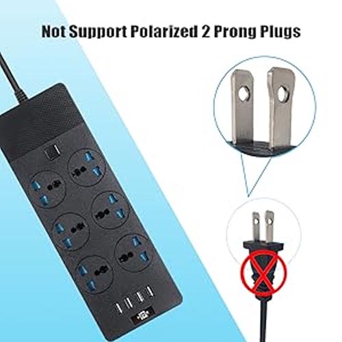 Jumpso Universal 6 AC & 4 USB Ports Surge Protection Power Strip 2 M - Image 4
