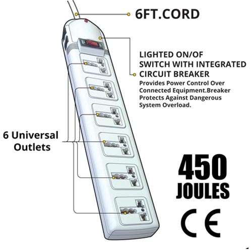 KRIEGER 6 Universal Surge Protector Power Strip AC 220-240V 1.8 M - Image 6