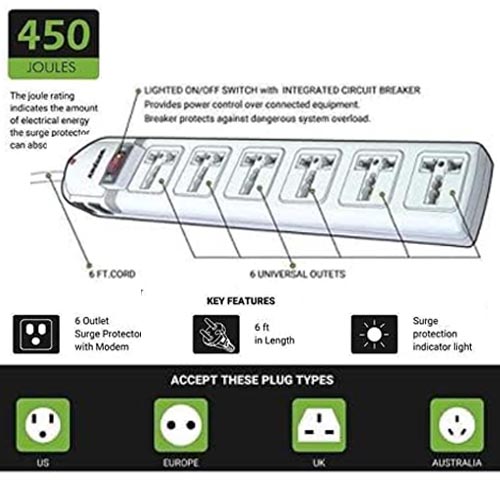 KRIEGER 6 Universal Surge Protector Power Strip AC 220-240V 1.8 M - Image 5
