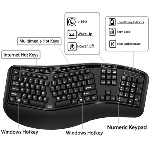 Adesso WKB-1500GB - Wireless Ergonomic Desktop Keyboard & Mouse - Image 11