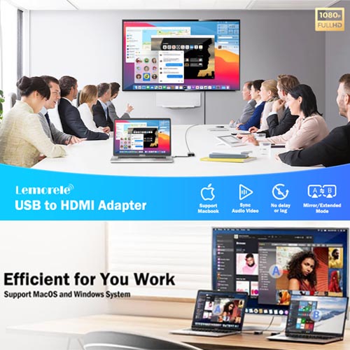 Lemorele USB to HDMI - Windows 7, 8, 10/MacOS10.15 - Image 2