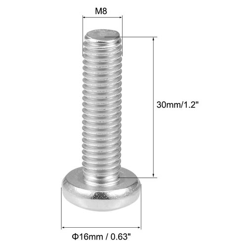 uxcell M8x30mm Stainless Steel Phillips Pan Head Screw 5 pcs - Image 3