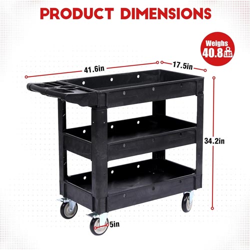 GAOMON 3 Tier Heavy Duty Plastic Utility Service Cart - Image 6