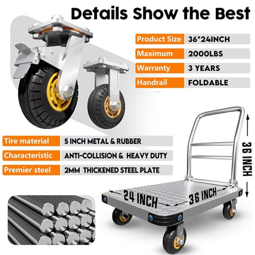 Lomive Heavy Duty Platform Trolley Capacity: 2000Lbs (907.19kgs) - Image 5