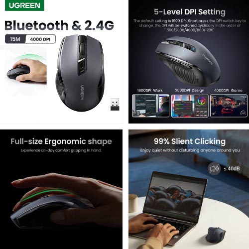 UGREEN MU006 Wireless Ambidextrous 4000DPI Mouse - Image 4