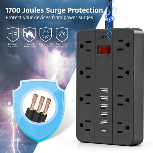 AOFO 8 Surge Protector Power Strip 8 Outlets 6 USB Ports 1.5 M - Image 12