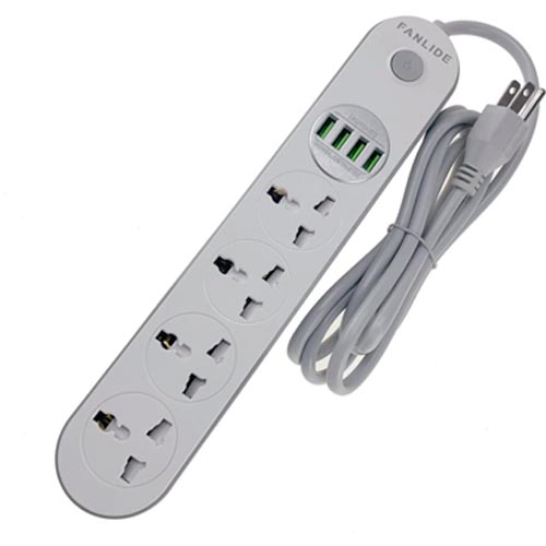 FANLIDE Universal Power Strip 4 Outlets 4 Smart USB 2 M