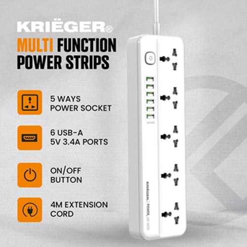 KRIEGER 5 Outlets Universal Surge Protector Power Strip 250V 2 M - Image 9