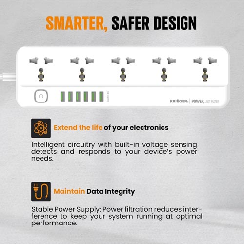 KRIEGER 5 Outlets Universal Surge Protector Power Strip 250V 2 M - Image 6
