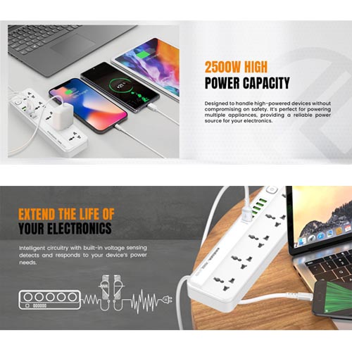 KRIEGER 5 Outlets Universal Surge Protector Power Strip 250V 2 M - Image 2