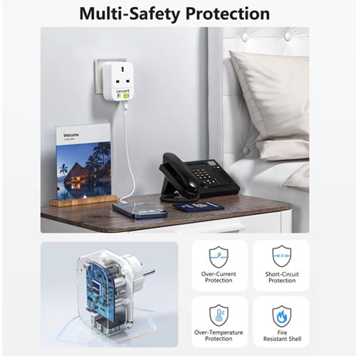 LENCENT PA011UKEU UK to EU Adapter + 3 USB Ports - Image 4
