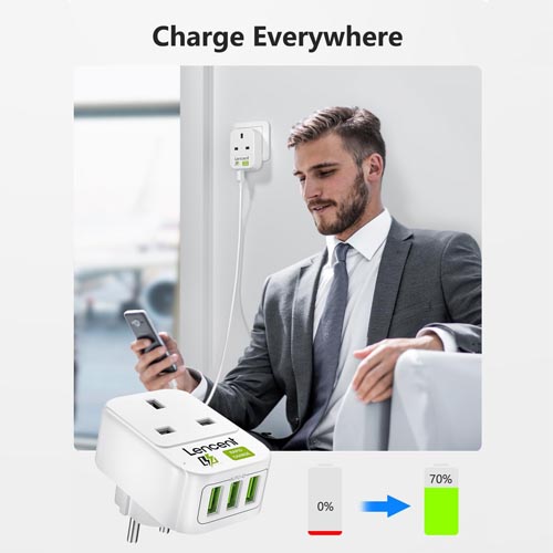 LENCENT PA011UKEU UK to EU Adapter + 3 USB Ports - Image 2