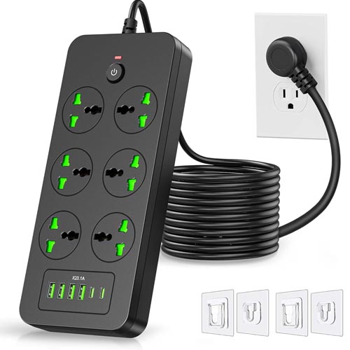 XYZCREAT Universal Power Strip 6 Outlets + 6 USB Ports ( 4A + 2C) 1.8 M