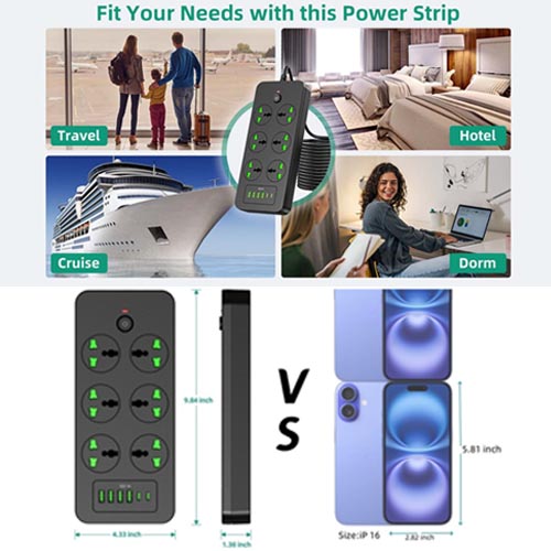 XYZCREAT Universal Power Strip 6 Outlets + 6 USB Ports ( 4A + 2C) 1.8 M - Image 4