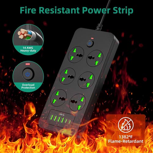 XYZCREAT Universal Power Strip 6 Outlets + 6 USB Ports ( 4A + 2C) 1.8 M - Image 11