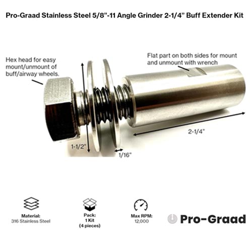 Pro-Graad Stainless Steel 5/8”-11 Grinder Buff Extender - Image 7