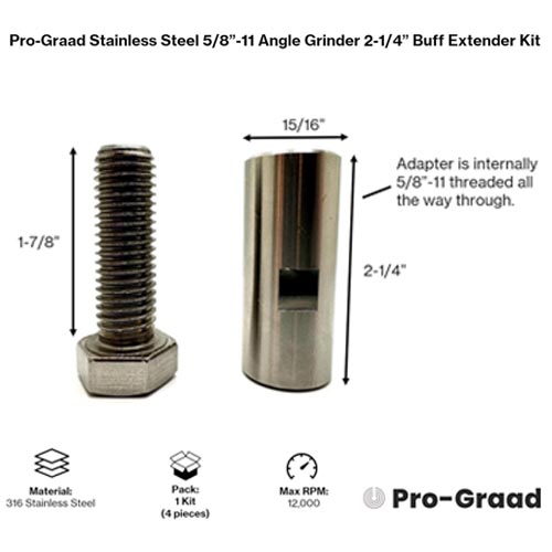 Pro-Graad Stainless Steel 5/8”-11 Grinder Buff Extender - Image 6