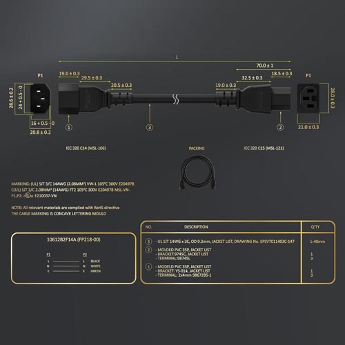 CableLeader 6ft C15 PDU Server Power Cord C14 to 14AWG - Image 2