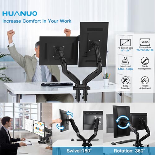 HUANUO HNDS6 Vesa Bracket Dual Monitor Stand - Image 4