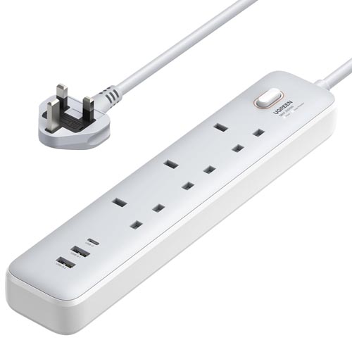 UGREEN 2M Power Extender Cord 3 Outlets With 3 USB