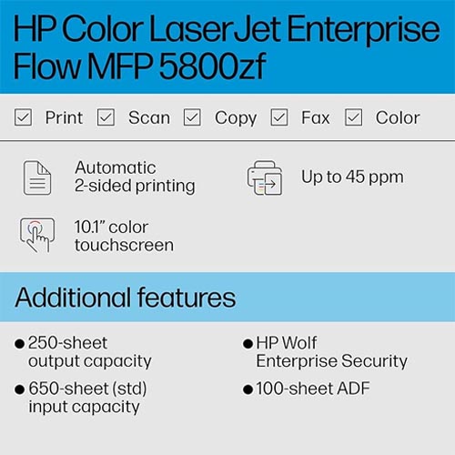 HP Color LaserJet Enterprise MFP 5800zf Printer - Image 4