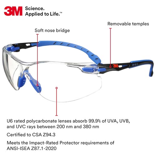 3M Solus 1000 Safety Glasses Blue/Black Frame - Image 5