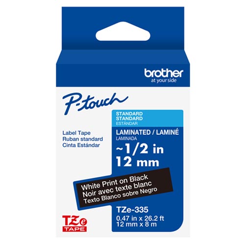 Brother TZe-335 1/2 In. White On Black P-touch Tape