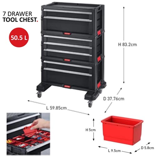 KETER 7 Drawer Workshop Trolley Module - Image 6