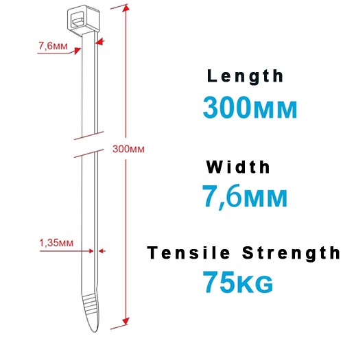 ORTAVA NLZD-001 300 mm x 7.6 mm Cable Ties 100 pack - Image 7