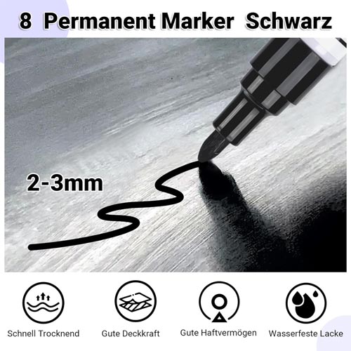 YYSHUS Permanent Marker 2-3 mm Bullet Tip Black - Image 8