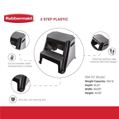 Rubbermaid RM-P2 2-Step Plastic Stool (300lbs Load) - Image 8